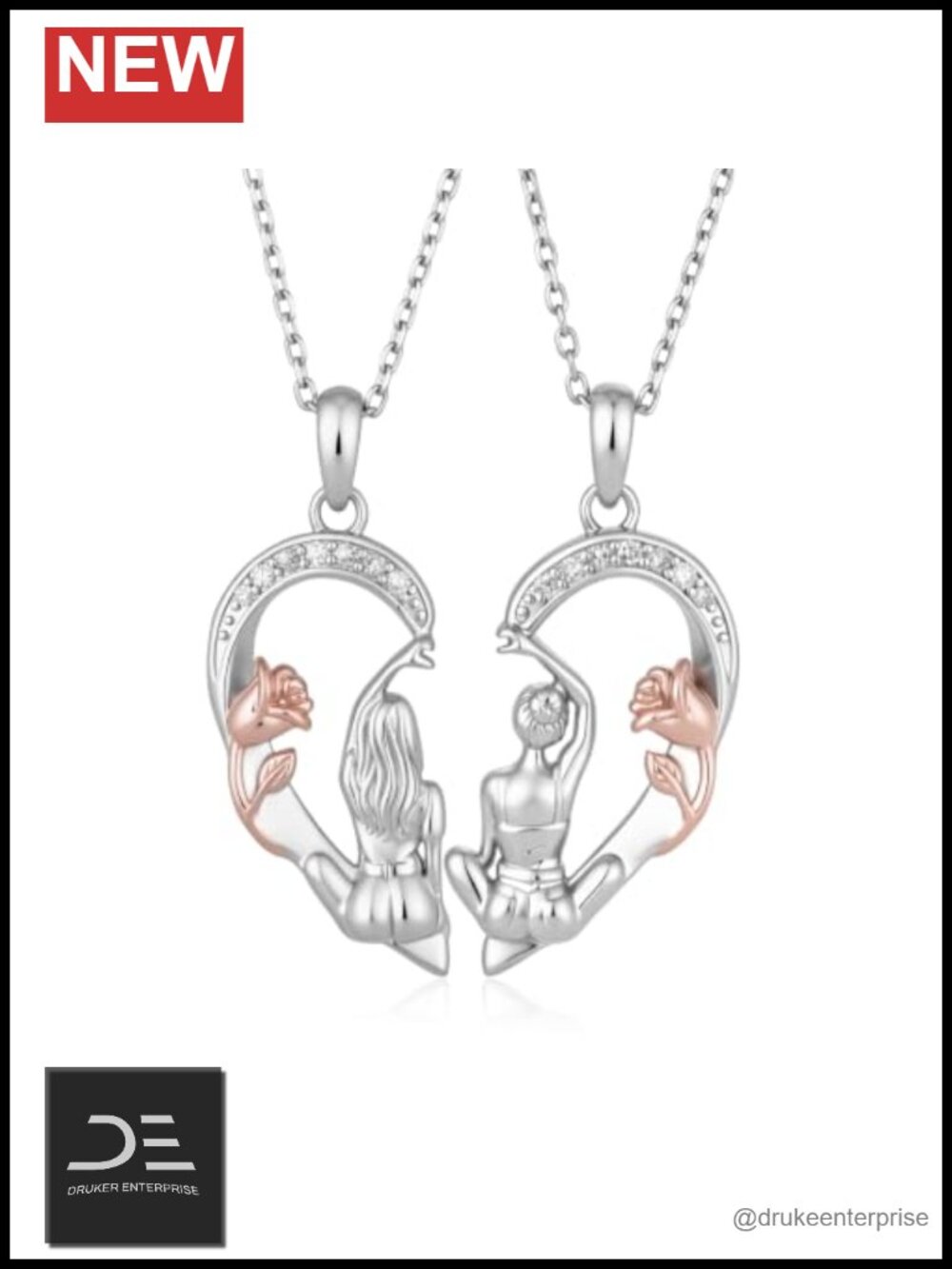 Diamond Sister Necklace 925 Sterling Silver Lab Grown Diamond Necklace